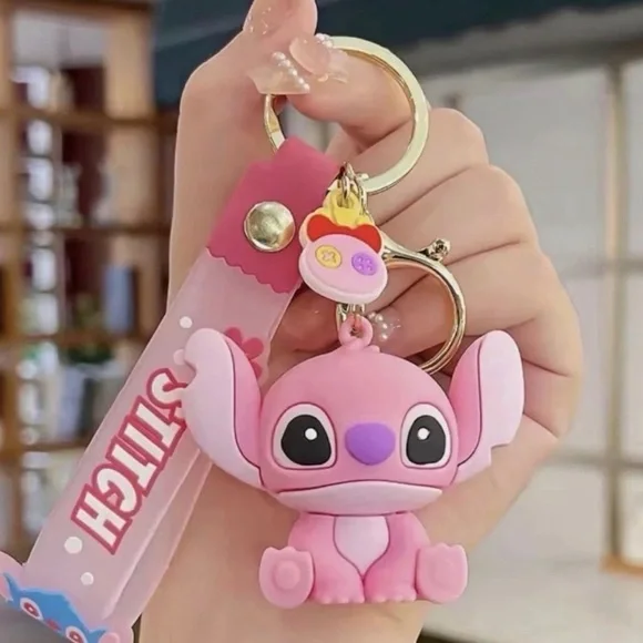 Pack 2 Stitch and Angel Disney Keychains - 3D Silicone - New with Strap - Picture 5 of 8